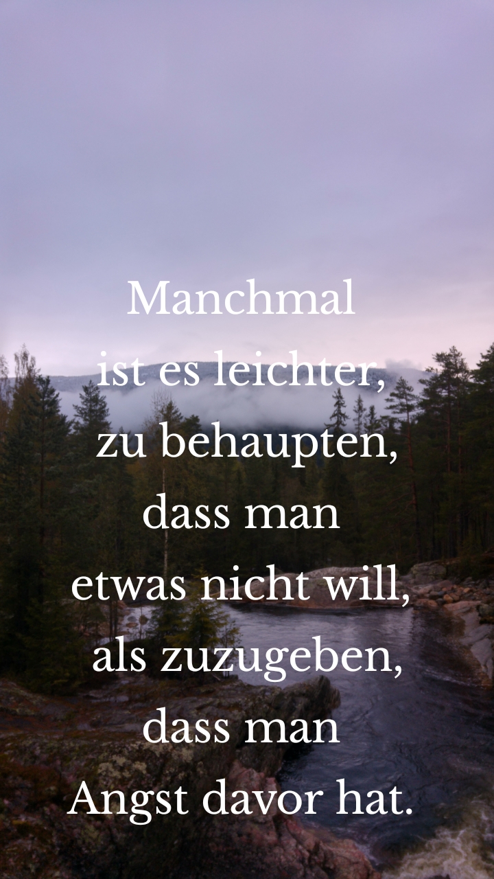 Manchmal 
ist es leichter, 
zu behaupten, dass man 
etwas nicht will, 
als zuzugeben, dass man 
Angst davor hat. 